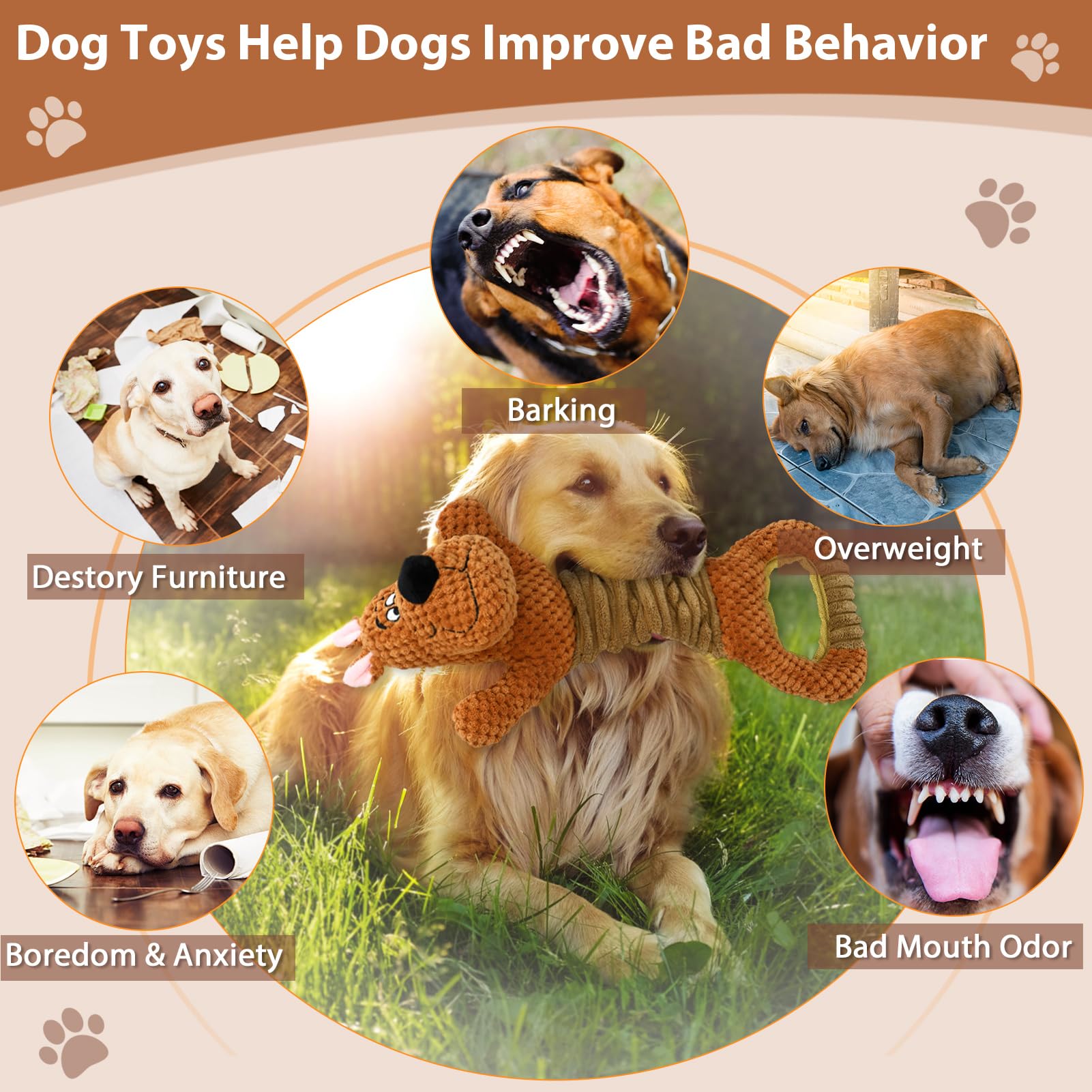 Homounter anxiety-relief dog toy with squeak and plush texture