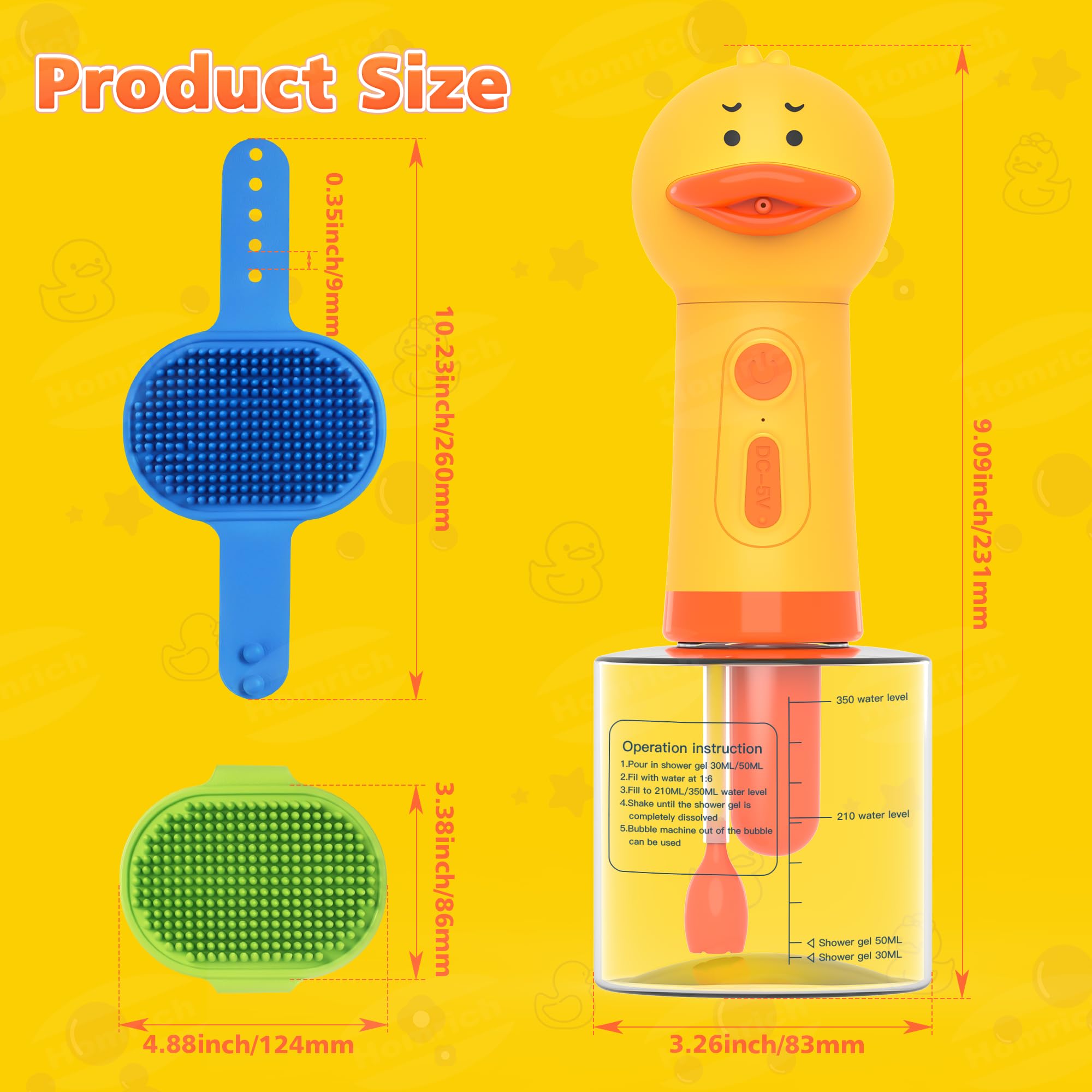 Homrich ducky soap foam dispenser adds charming, compact bath-time convenience.
