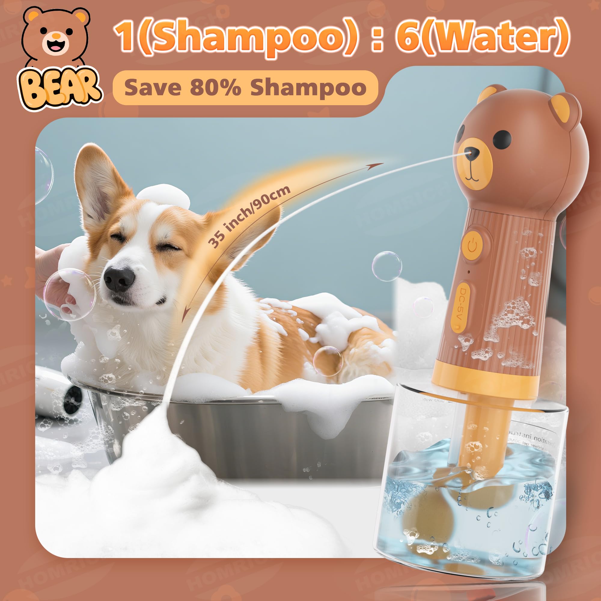 Homrich electric dog soap dispenser highlights hands-free foaming for stress-free bath time.