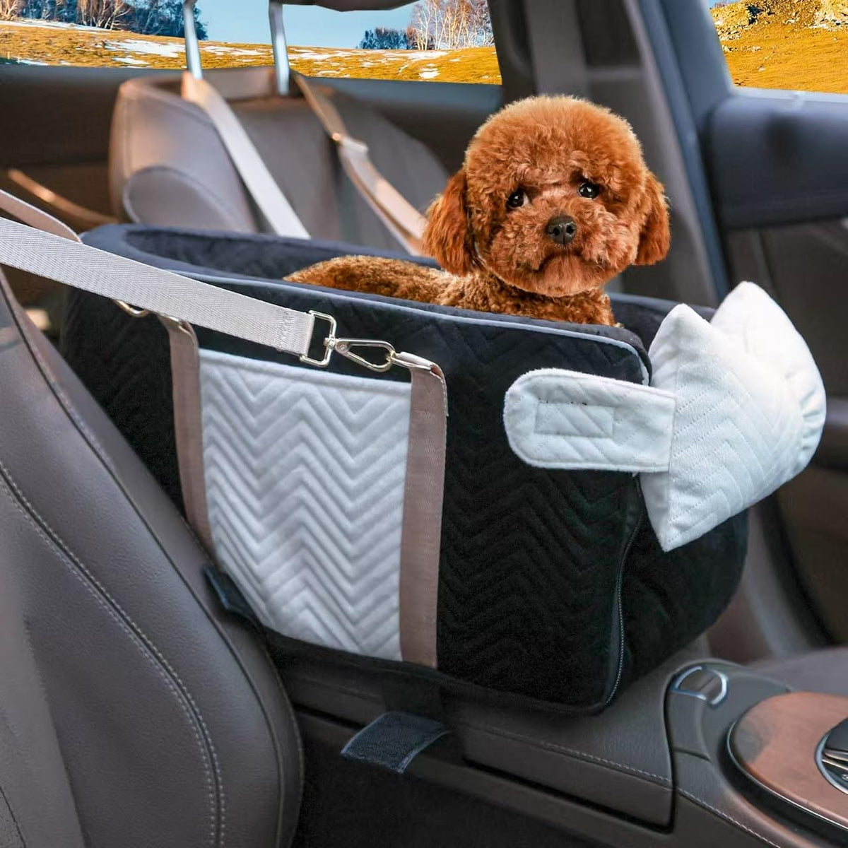 Homsunyi dog car seat center console in black for secure small-pet travel.