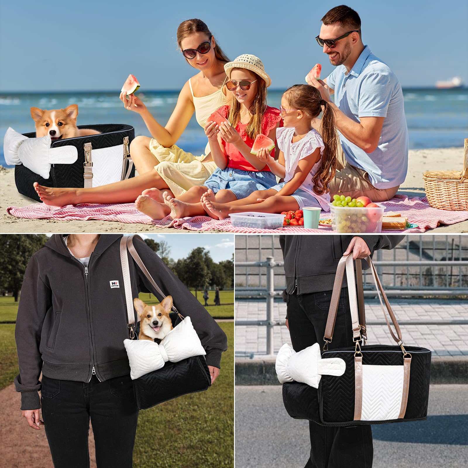 Homsunyi dog car seat with storage pockets for treats and toys.