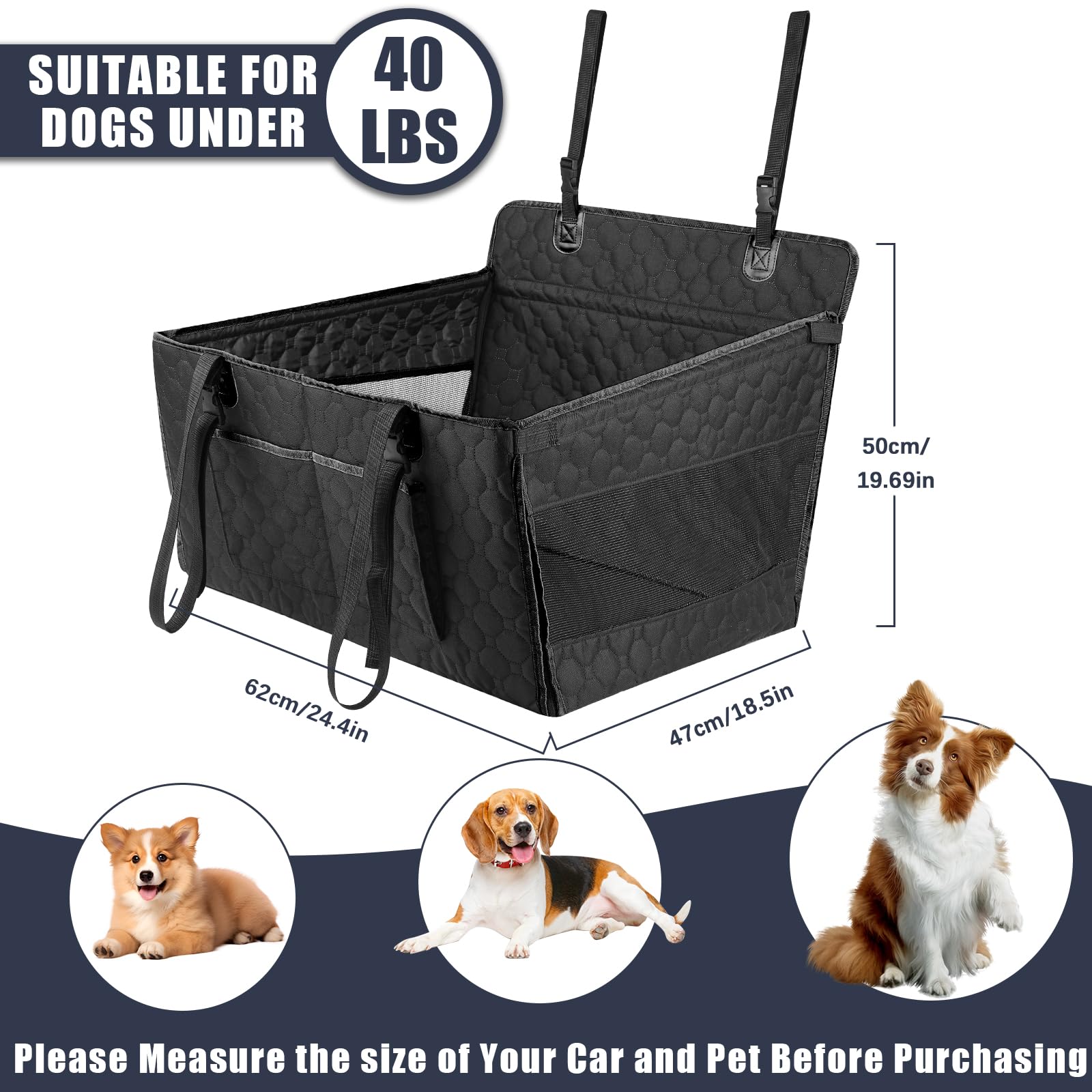 Homsunyi foldable pet car seat with safety belt provides secure restraint during sudden stops.