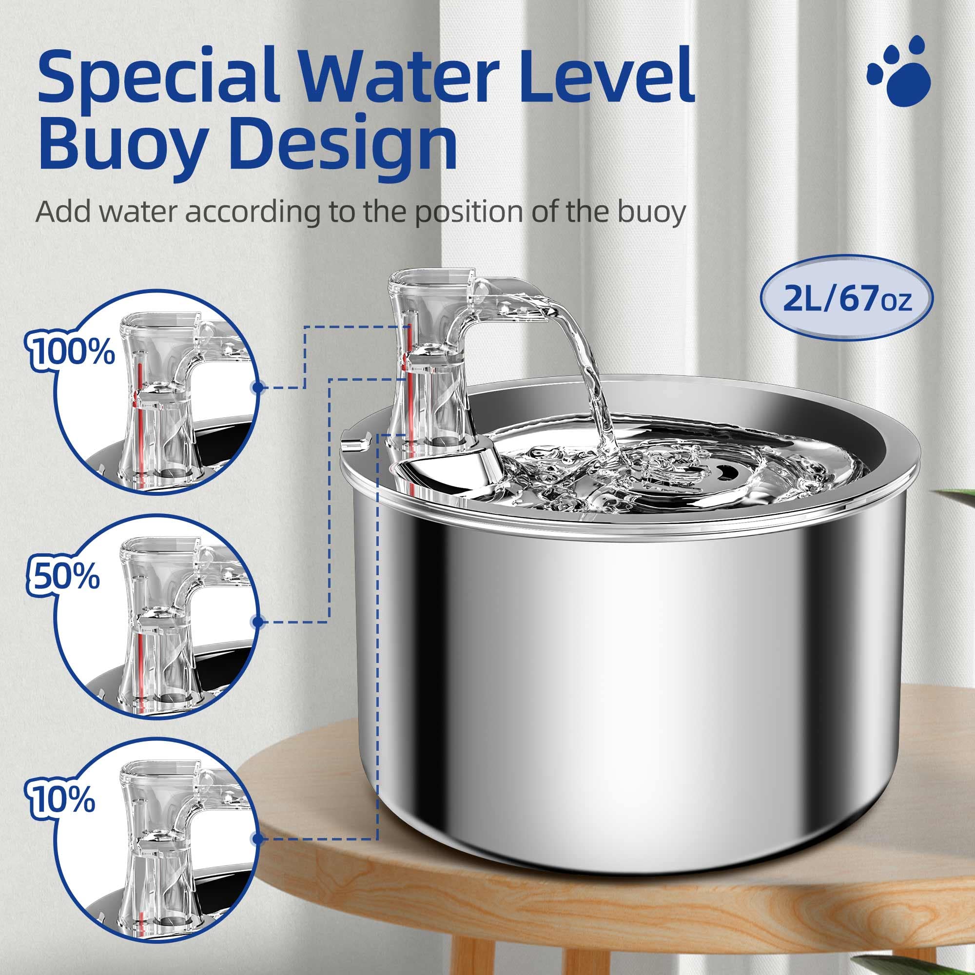 Homtyler cat water fountain red buoy indicator lets you see water level at a glance.