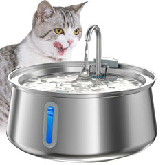 Homtyler stainless steel cat water fountain front view highlights easy cleaning.