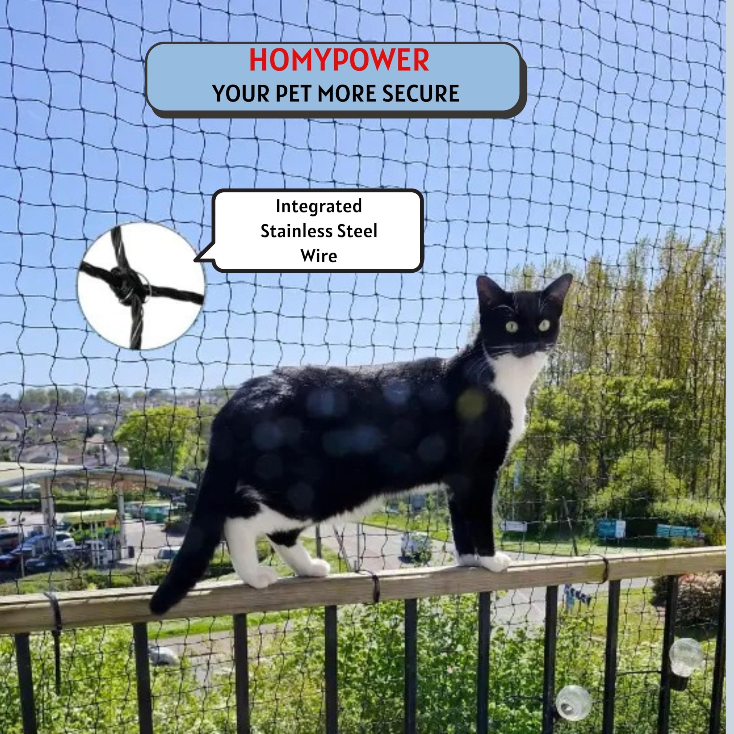HOMYPOWER installation kit with rope and hooks shown for easy setup.