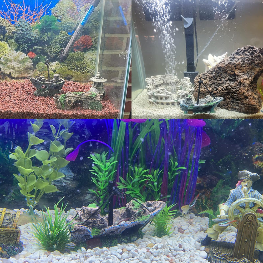 HoneTeek shipwreck decor fits both freshwater and saltwater tanks.