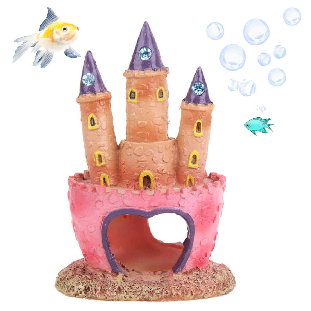 HoneTeek pink castle decoration shines as a vibrant focal point in your aquarium.