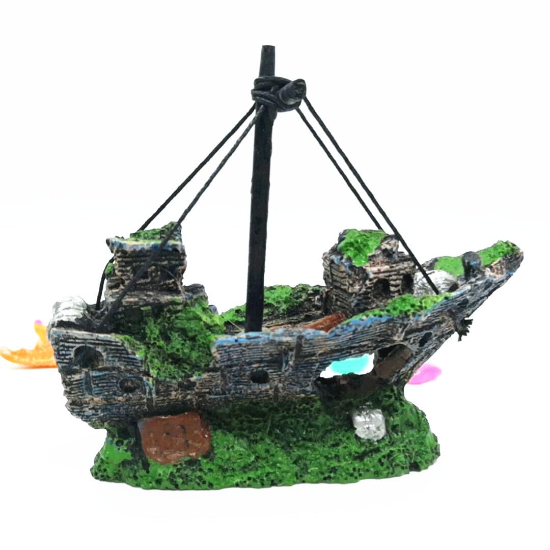 HoneTeek sunken ship hull decor for aquariums adds realistic cover and hiding space.