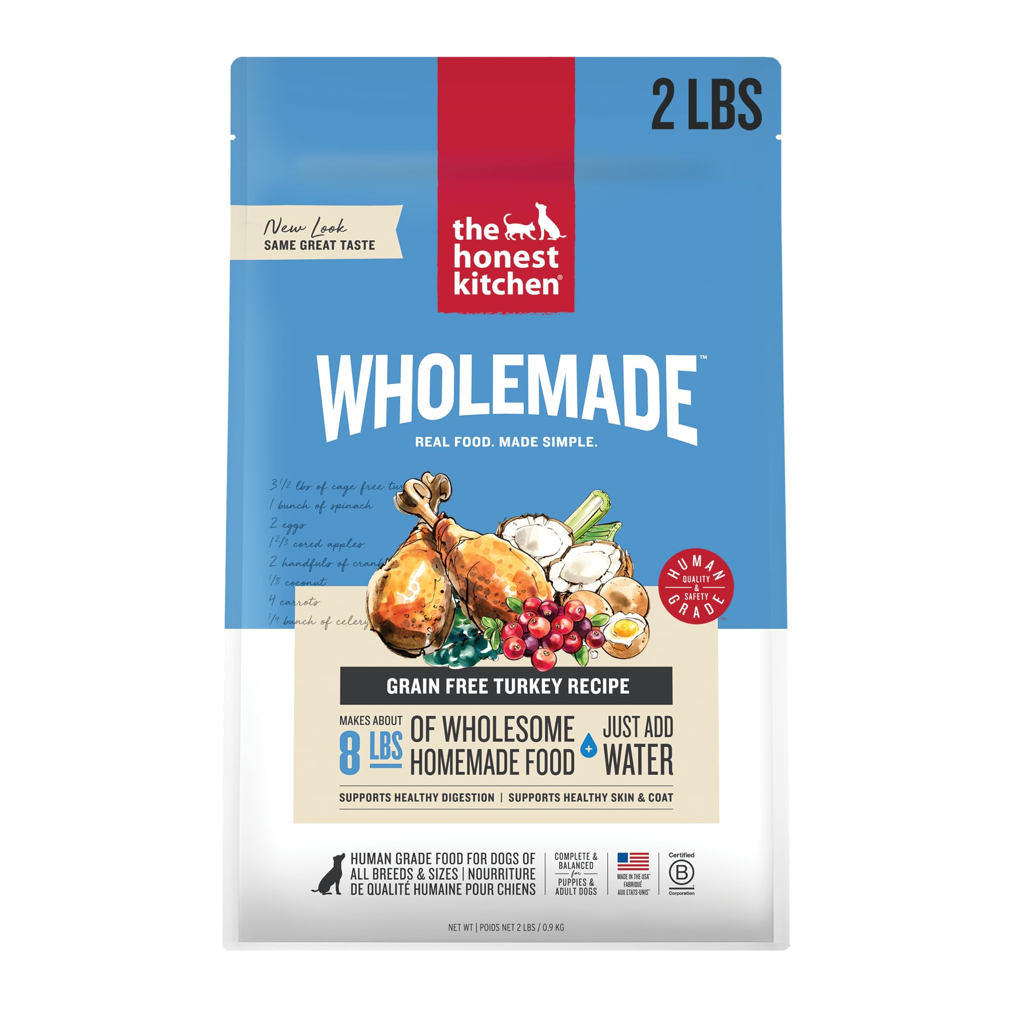 The Honest Kitchen Wholemade turkey dog food bag closeup grain-free nutrition