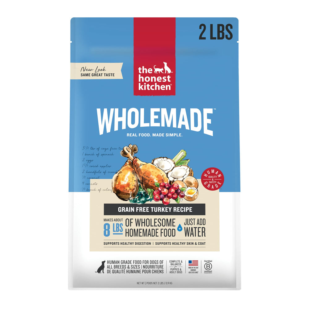 The Honest Kitchen Wholemade turkey dog food bag closeup grain-free nutrition