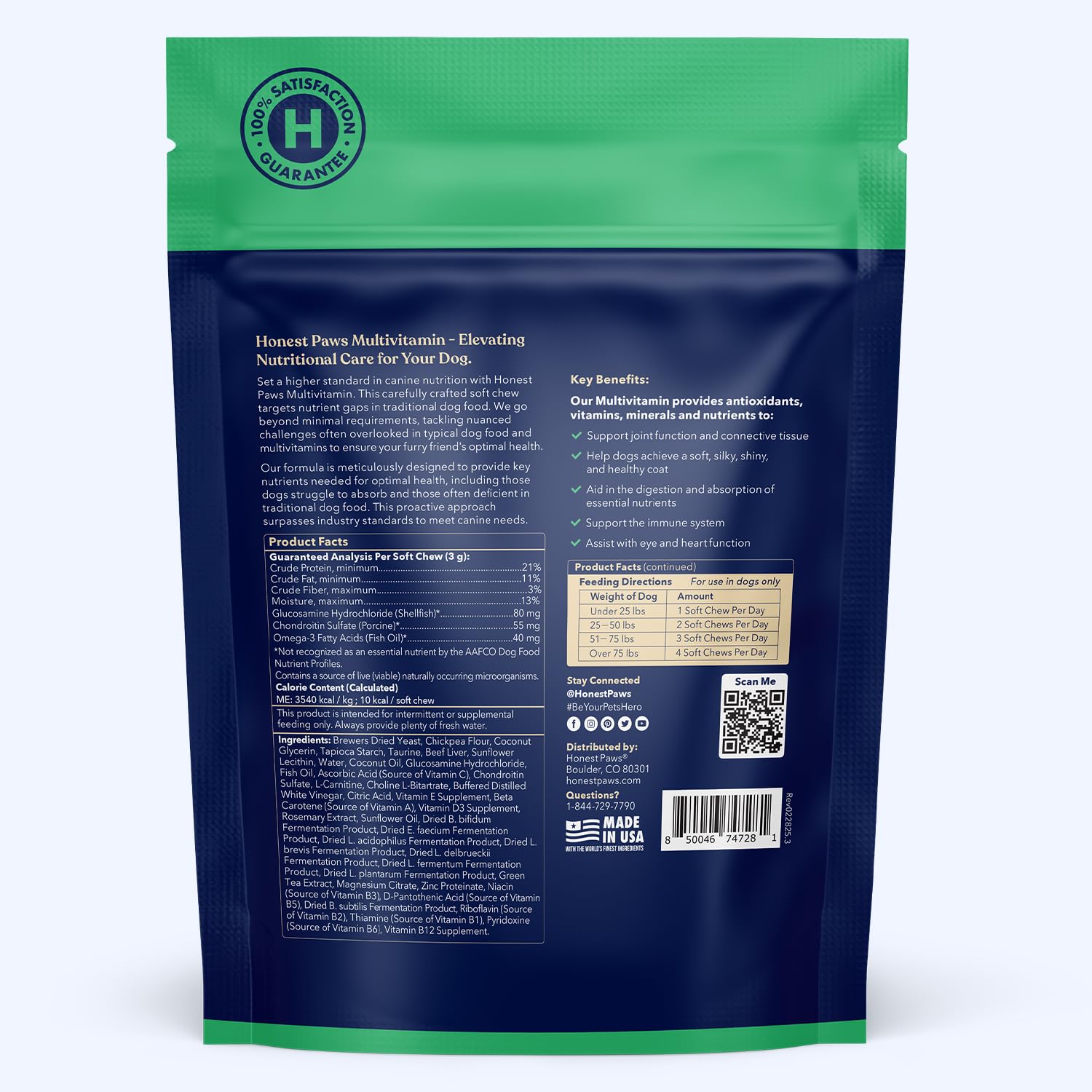Honest Paws omega-3 rich blend supports skin, coat and overall wellness.
