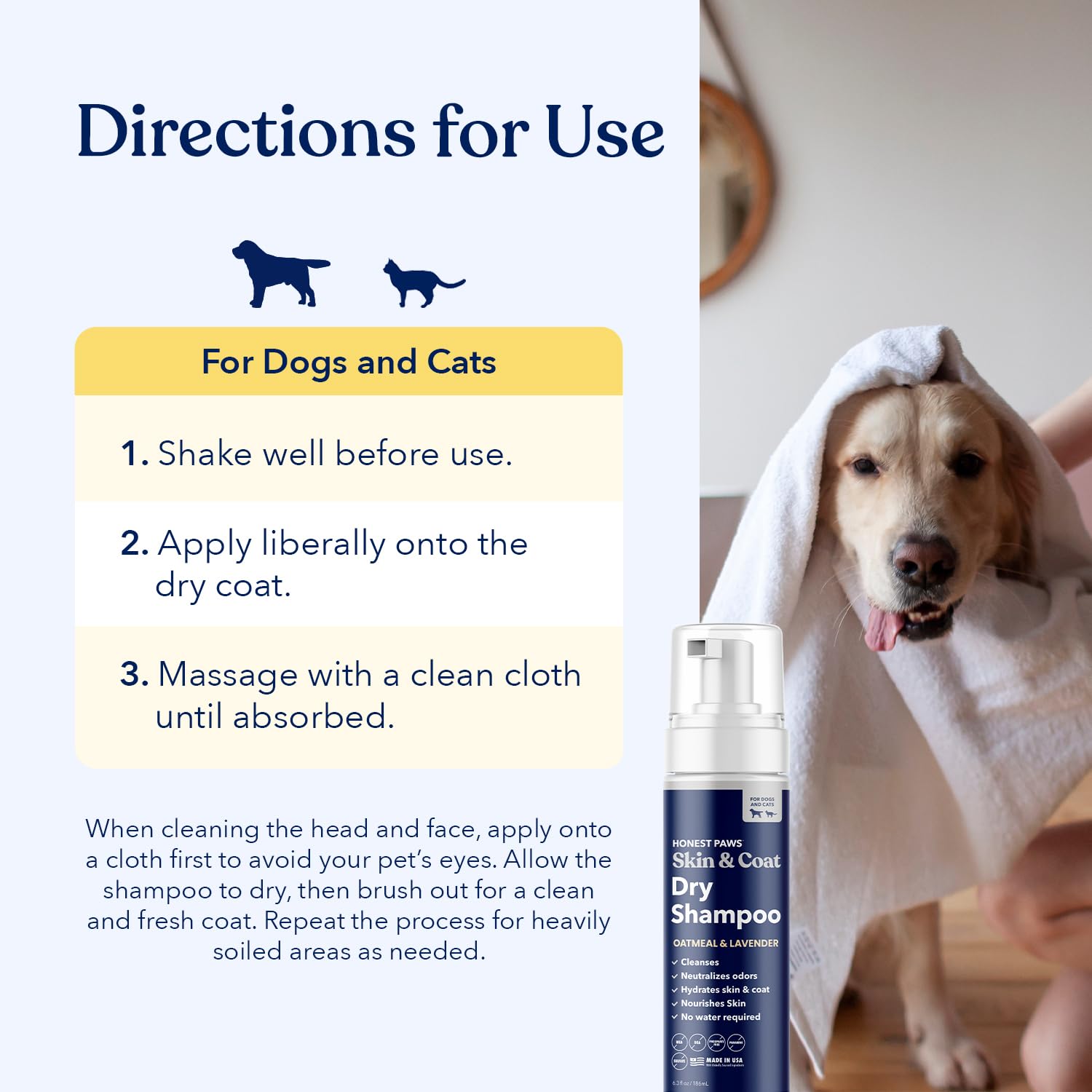 Coat after use appears shiny and refreshed from Honest Paws dry shampoo.