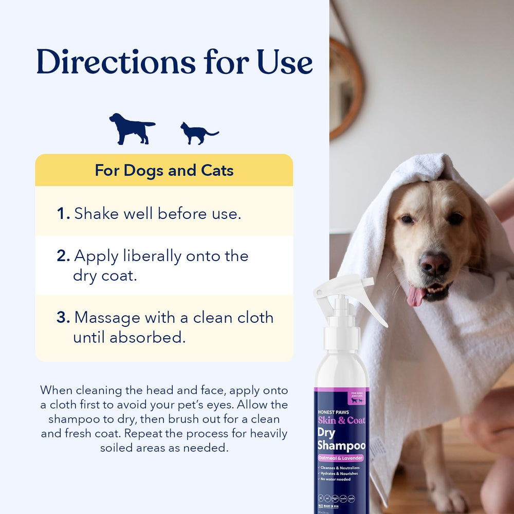 Honest Paws dog dry shampoo application on paw for convenient grooming