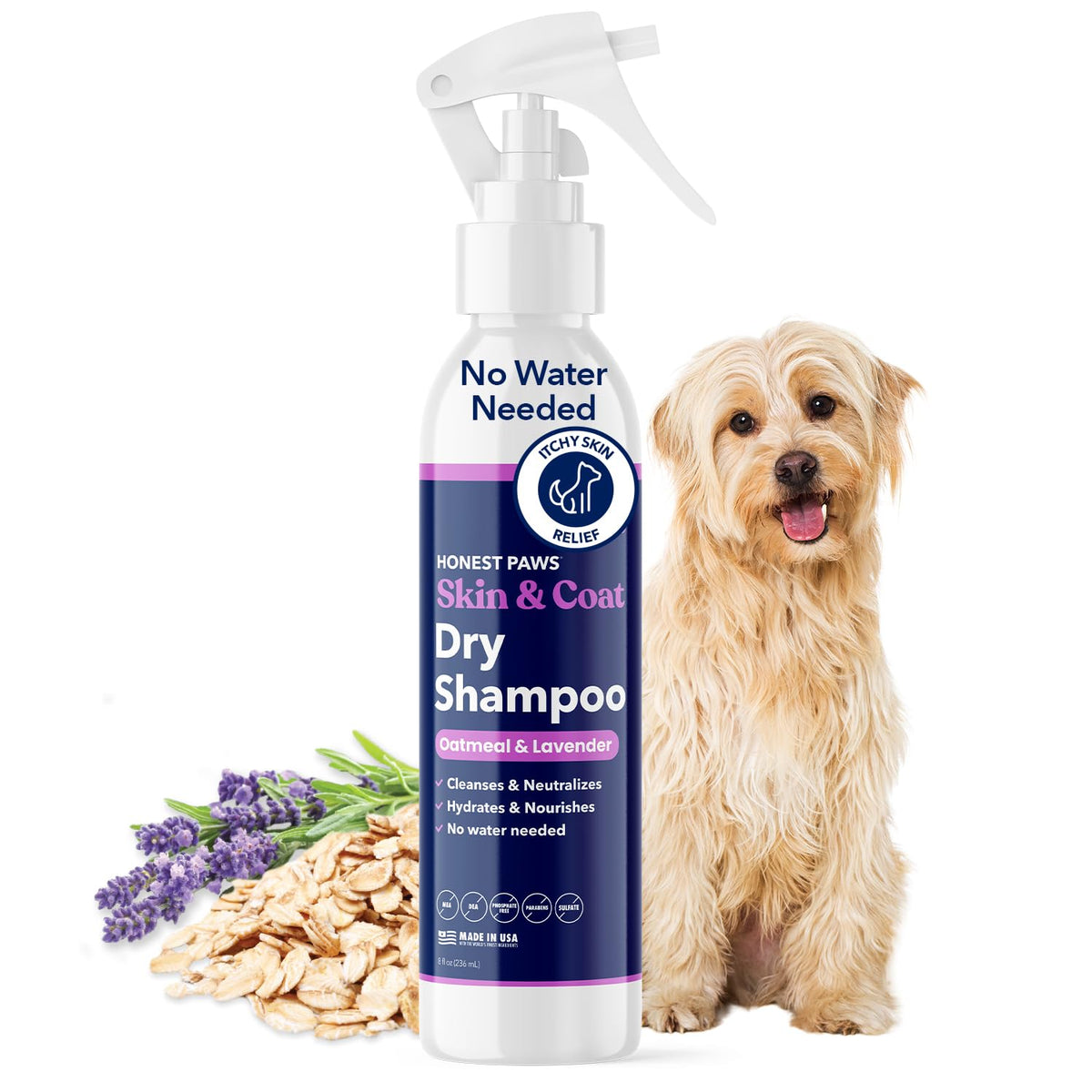 Honest Paws dog dry shampoo bottle front for quick refresh between baths