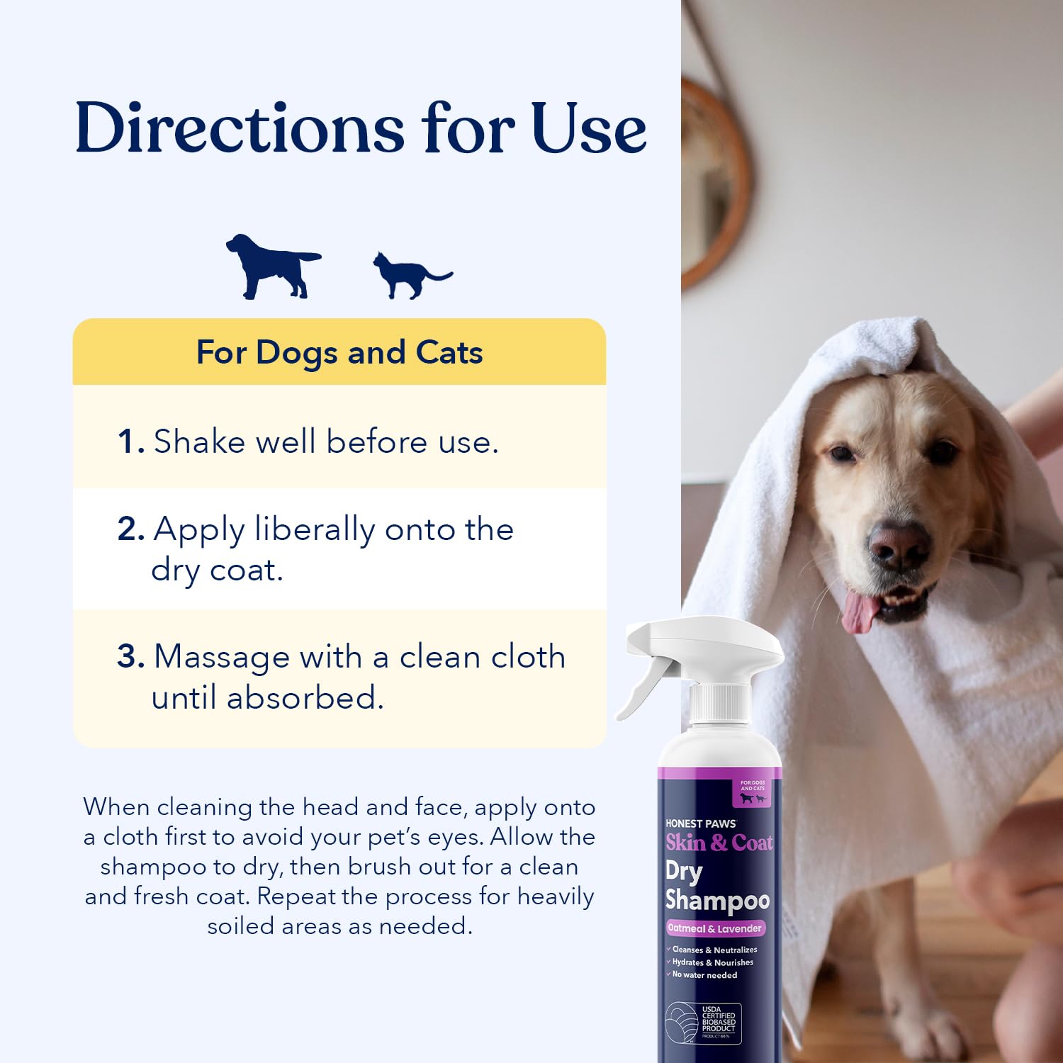 Honest Paws dry shampoo application on pet during a quick reset