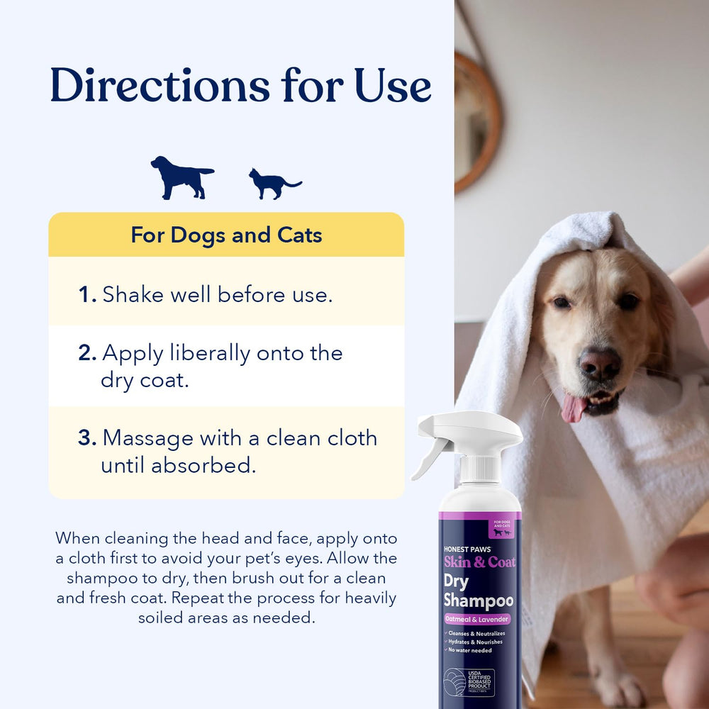 Honest Paws dry shampoo application on pet during a quick reset