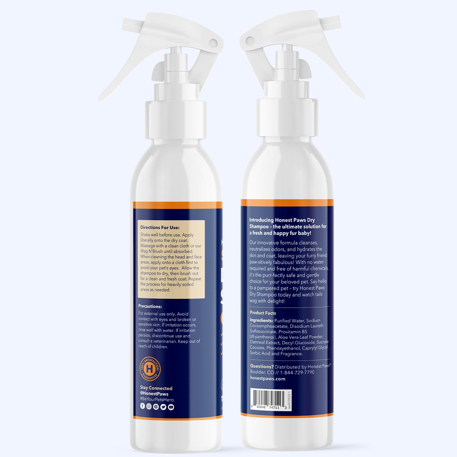 USA-made Honest Paws dry shampoo with oatmeal and lavender fragrance.