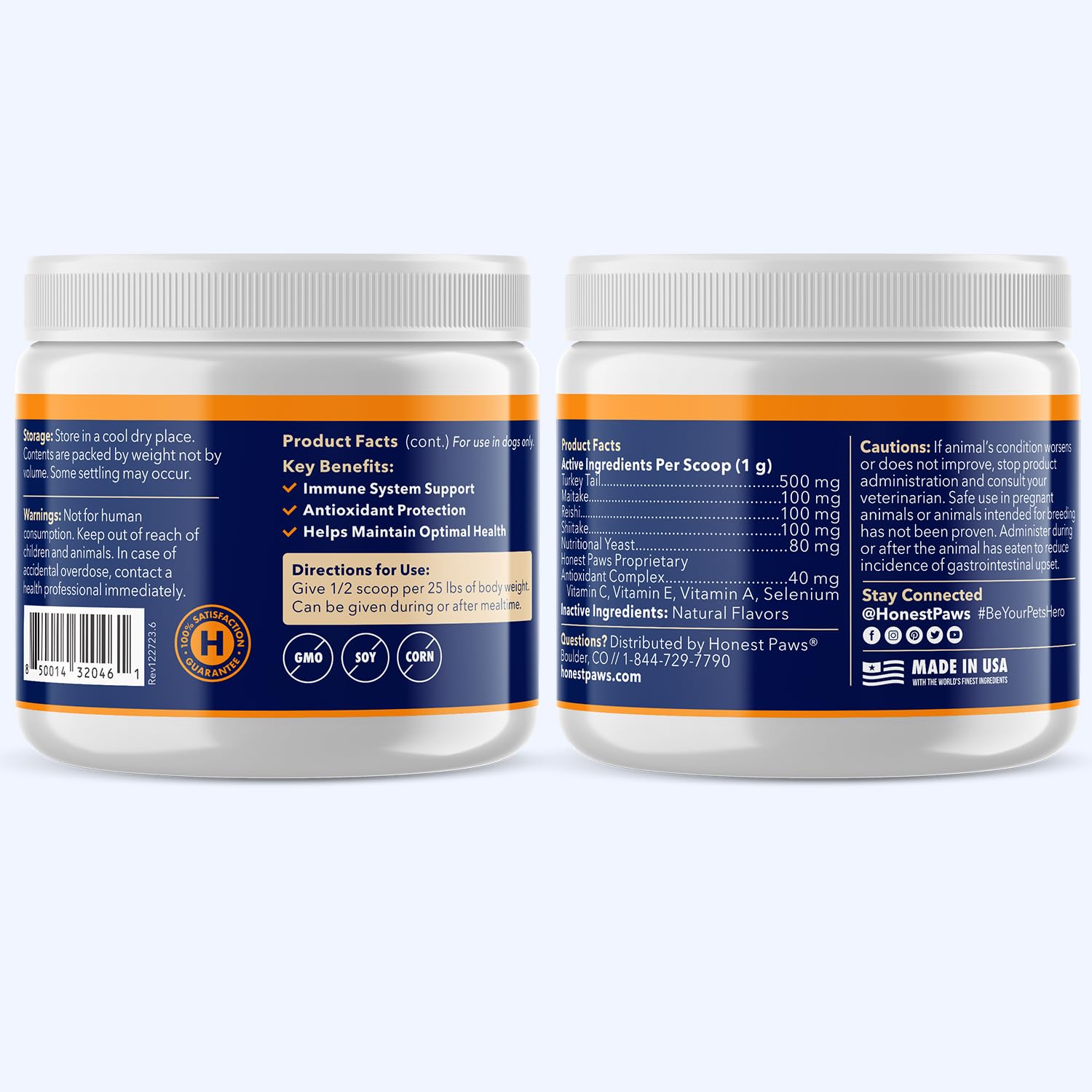 Honest Paws Turkey Tail Mushroom powder texture reveals fine, mixable powder