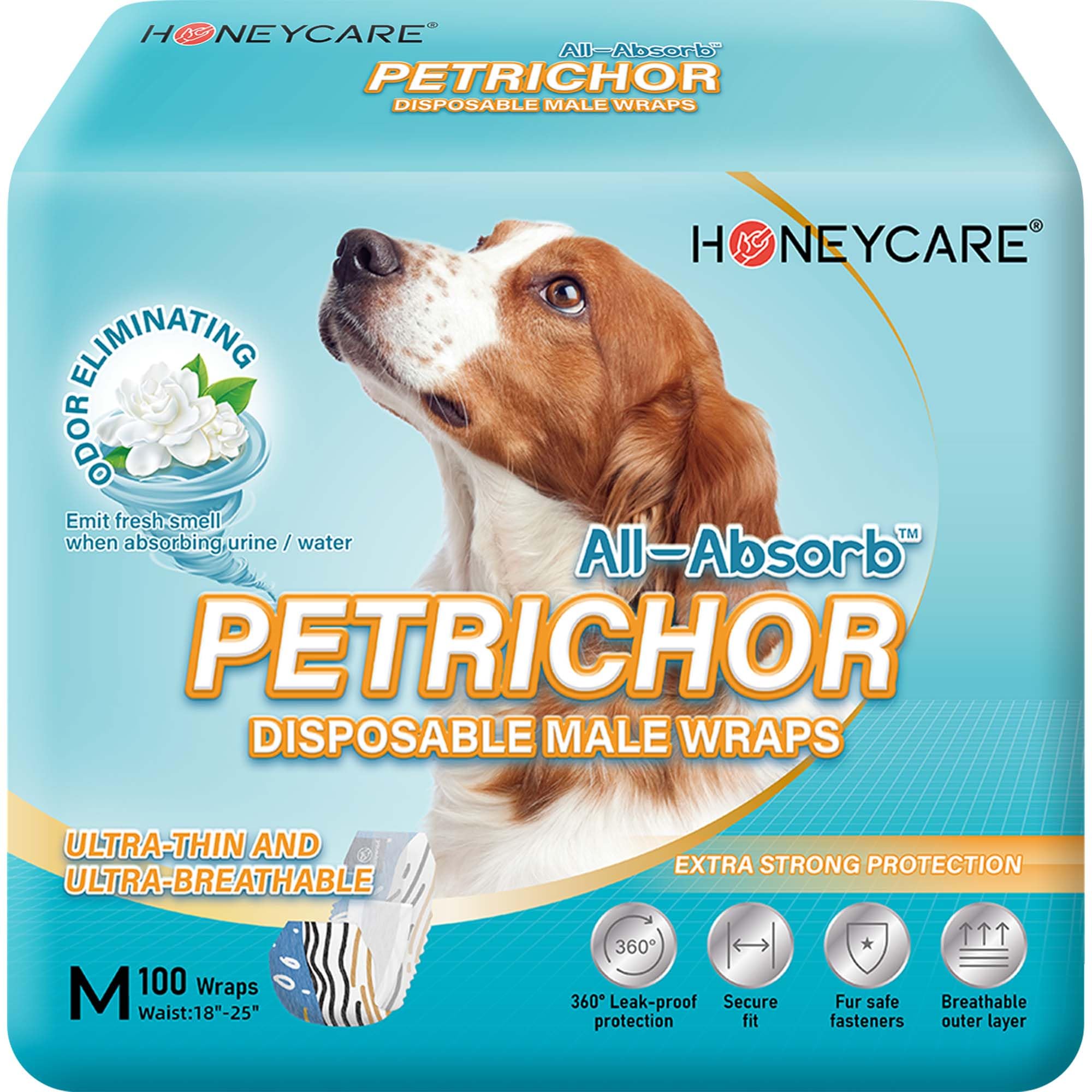 Honey Care All-Absorb Petrichor wrap packaging in medium white size aids convenient incontinence care.