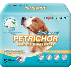 HONEY CARE All Absorb Petrichor wrap on small dog with snug closed waist for dryness.