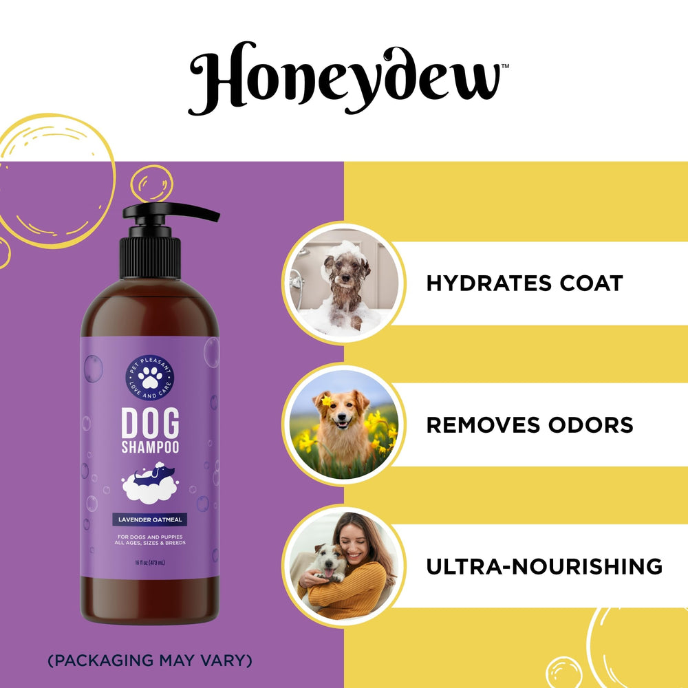 Honeydew cleansing dog shampoo foamy lather on a dog's coat for gentle cleansing