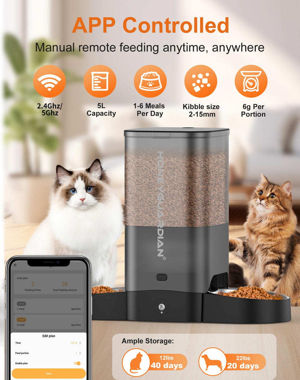 HoneyGuaridan 5L app control interface enables real-time scheduling via iOS/Android.