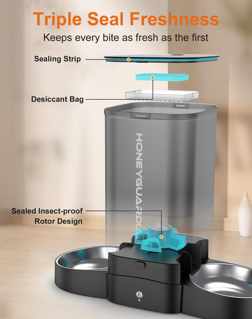 HoneyGuaridan 5L sealed lid with desiccant bag preserves freshness and reduces moisture.