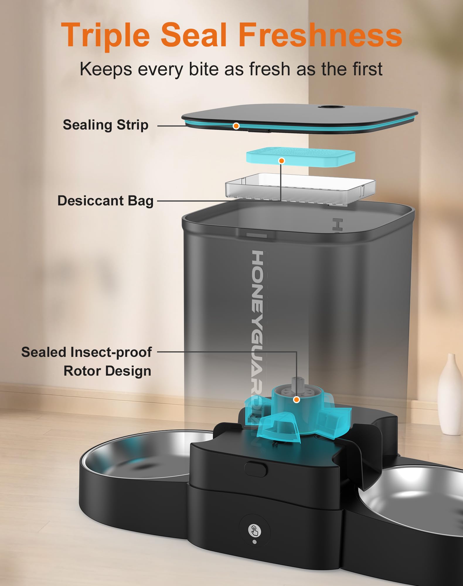 HoneyGuaridan app-controlled feeder enables remote scheduling and monitoring via HGsmart.