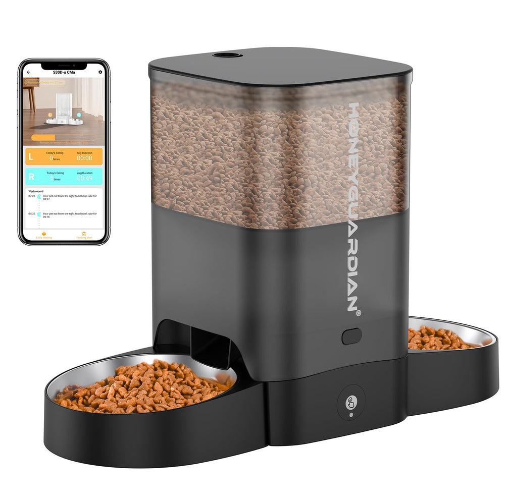 HoneyGuaridan automatic cat feeder front view ensures balanced portions for two cats.