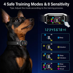 Honeynet bark collar control panel display highlights power level during training.