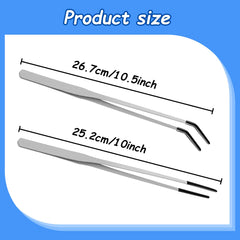 Hongliang 2-pack stainless steel reptile feeding tongs with 10 inch curved design for reaching tight spots.