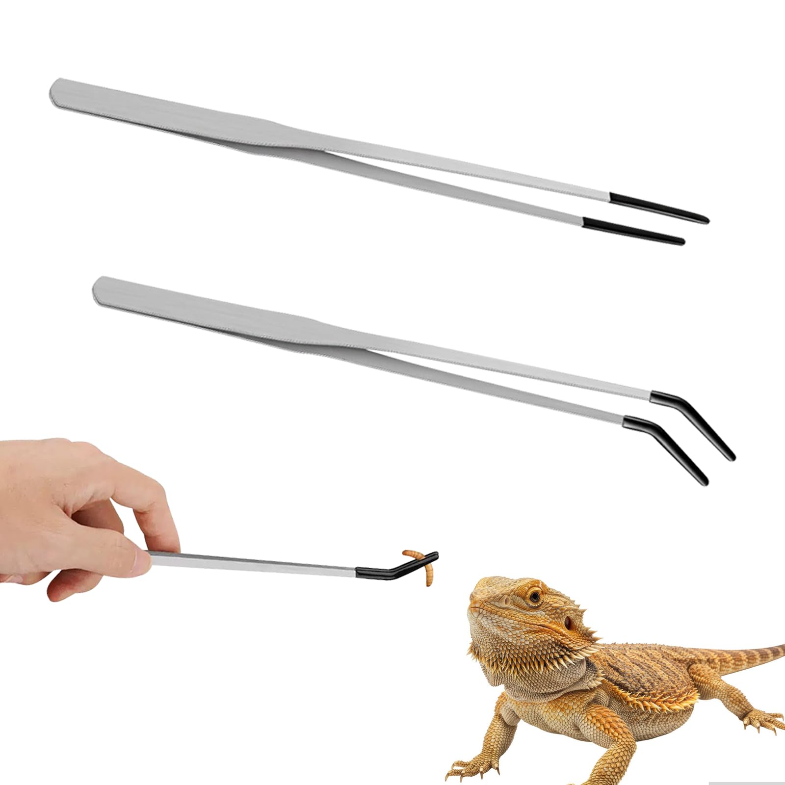 Hongliang 2-pack stainless steel reptile feeding tongs in 10 inch straight design for precise pickup.