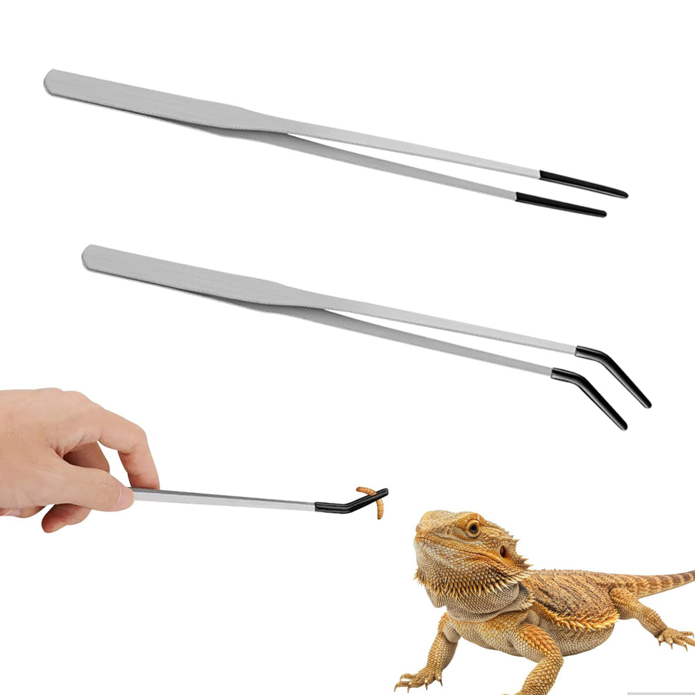 Hongliang 2-pack stainless steel reptile feeding tongs in 10 inch straight design for precise pickup.