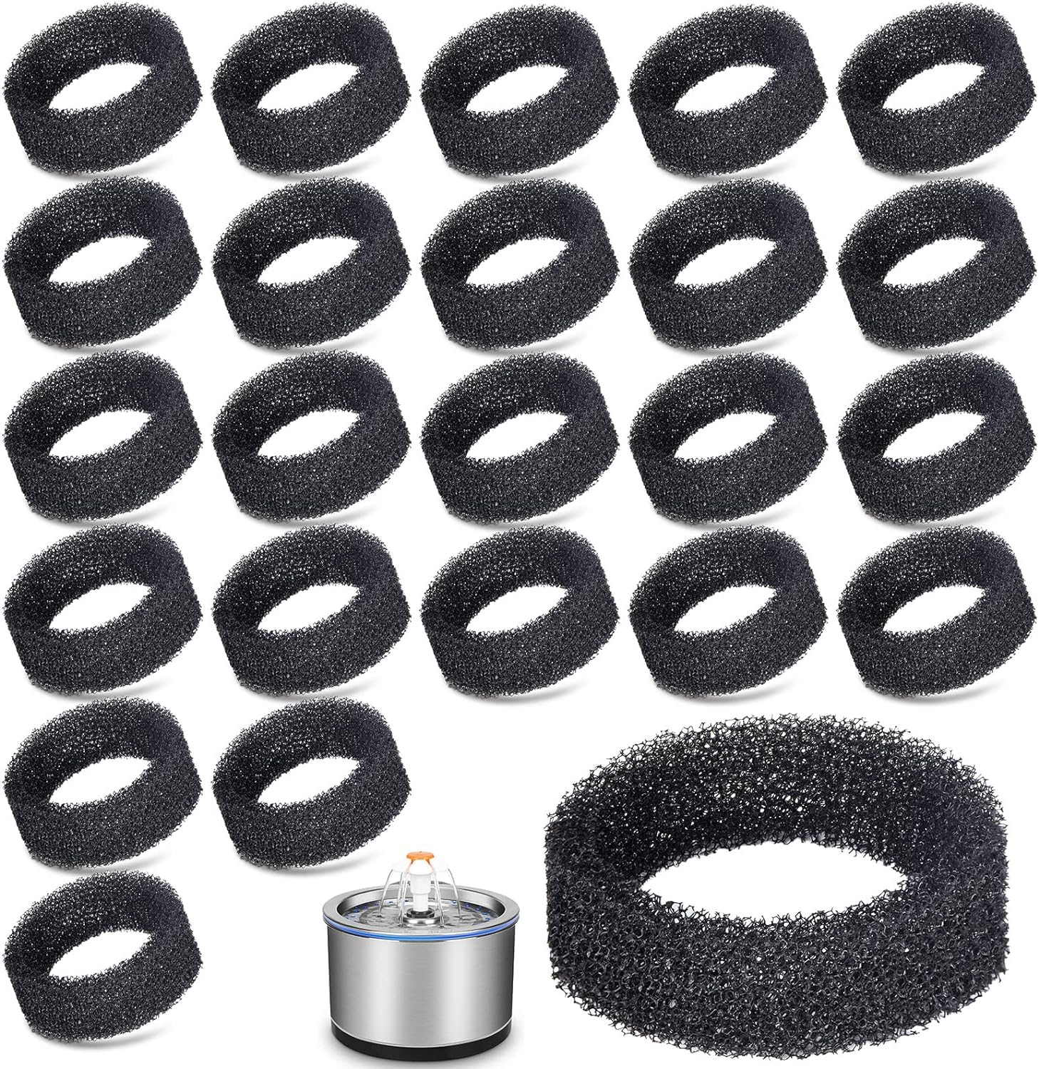 Hongping Lai pet fountain filter outer diameter view demonstrates compatibility with 2.2L and 2.5L fountains.