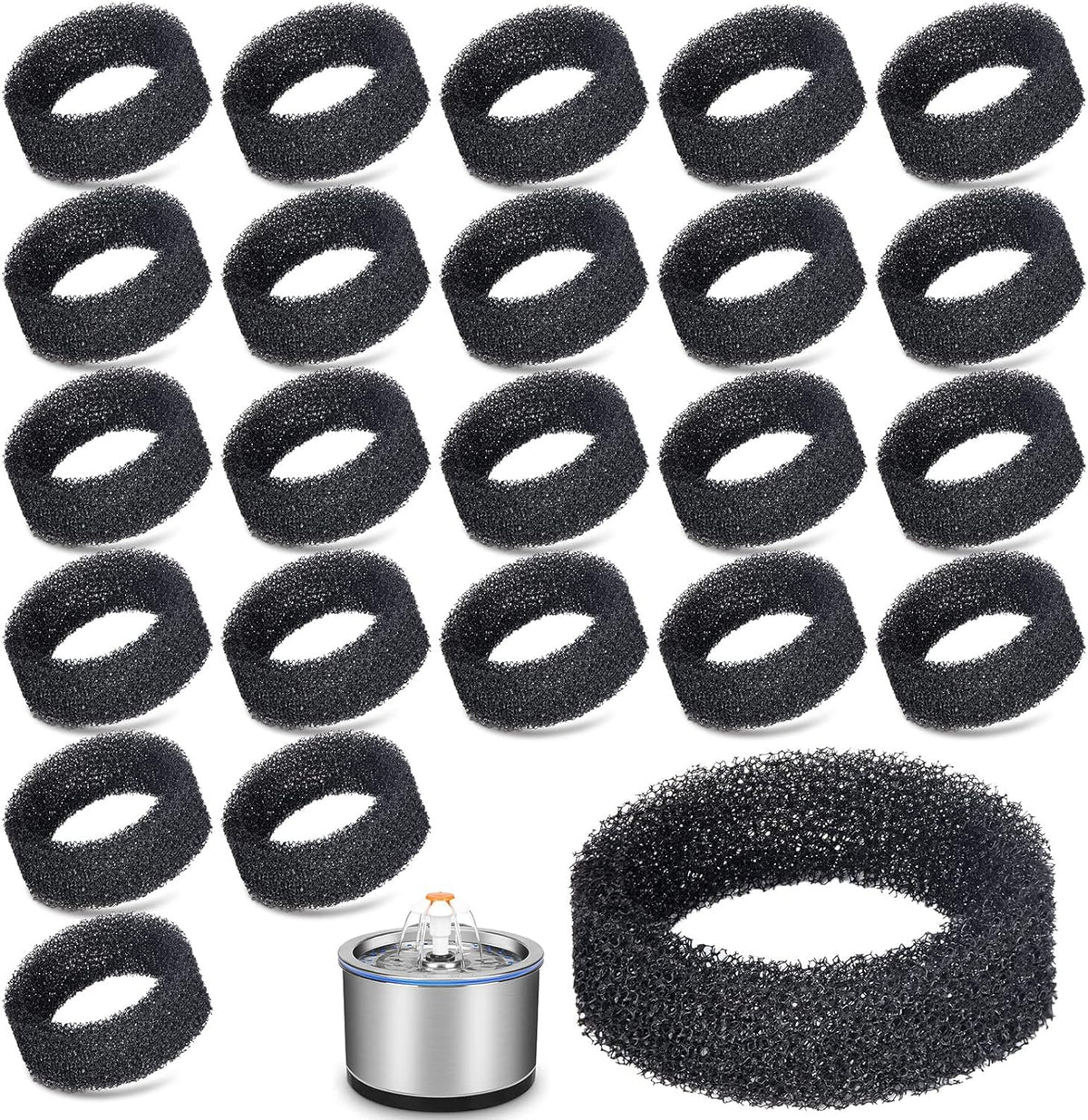 Hongping Lai pet fountain filter outer diameter view demonstrates compatibility with 2.2L and 2.5L fountains.