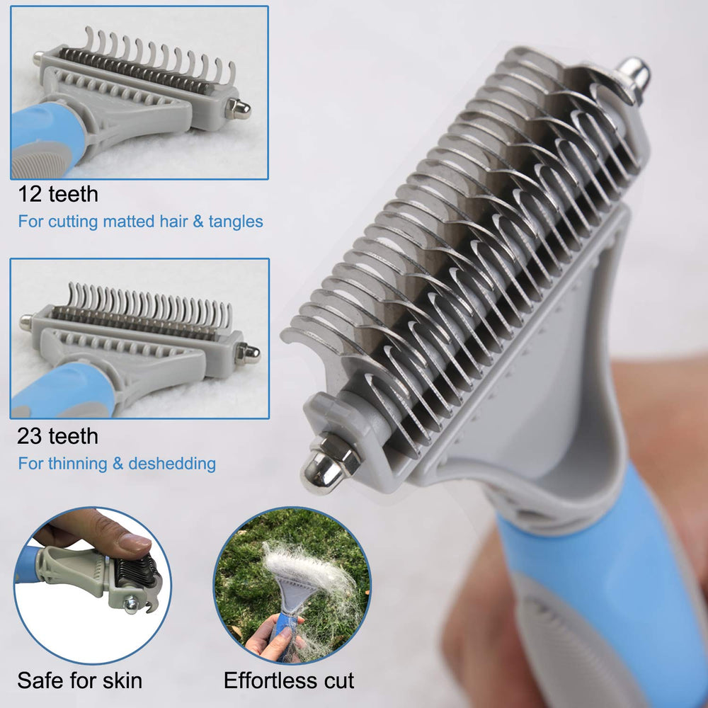 Honguang 2-sided dematting comb close-up with rounded teeth for safety.
