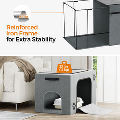 Honiakaka cat litter box enclosure reinforced frame supports comfortable lounging.