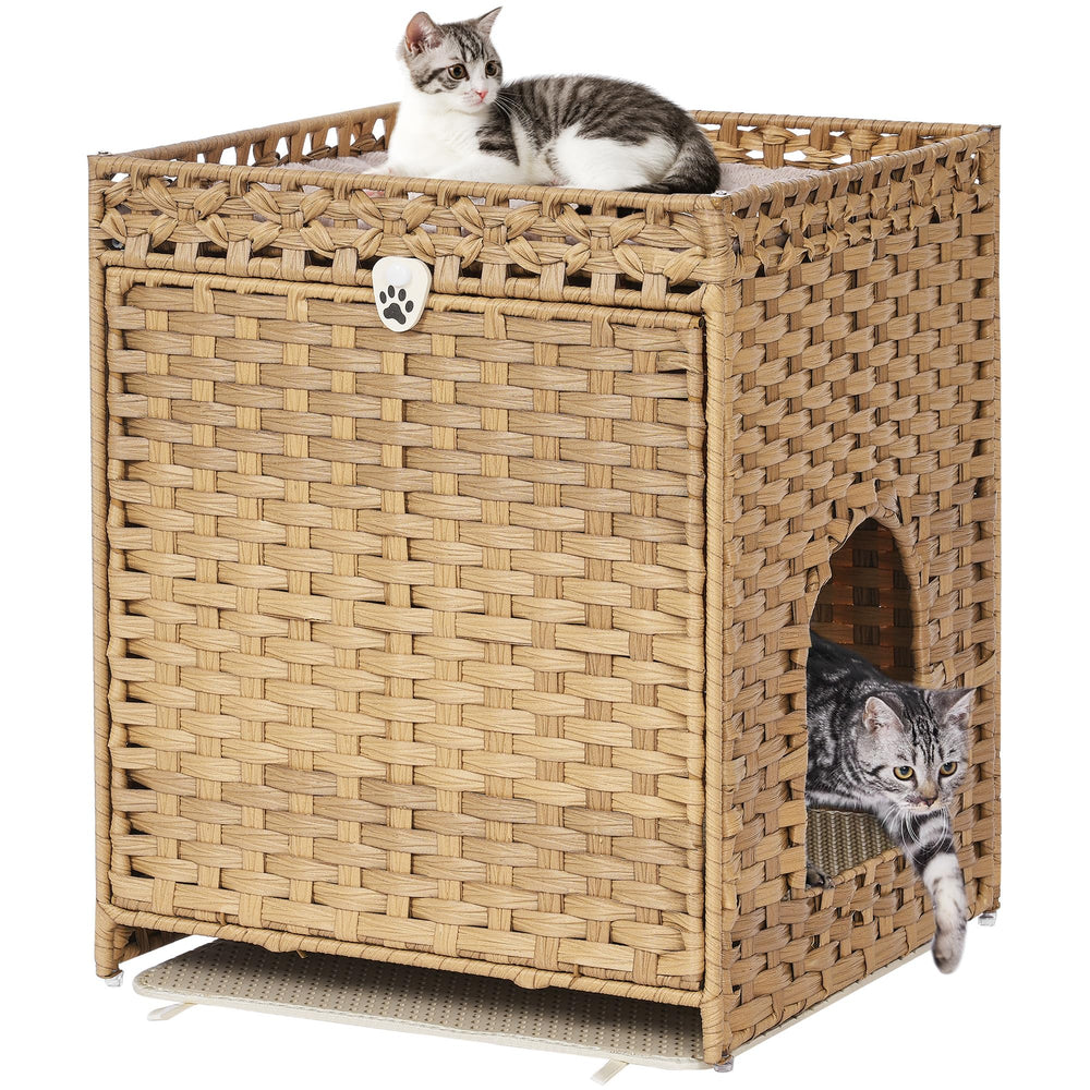 Honiakaka cat litter box enclosure with soft litter mat for easier cleanups