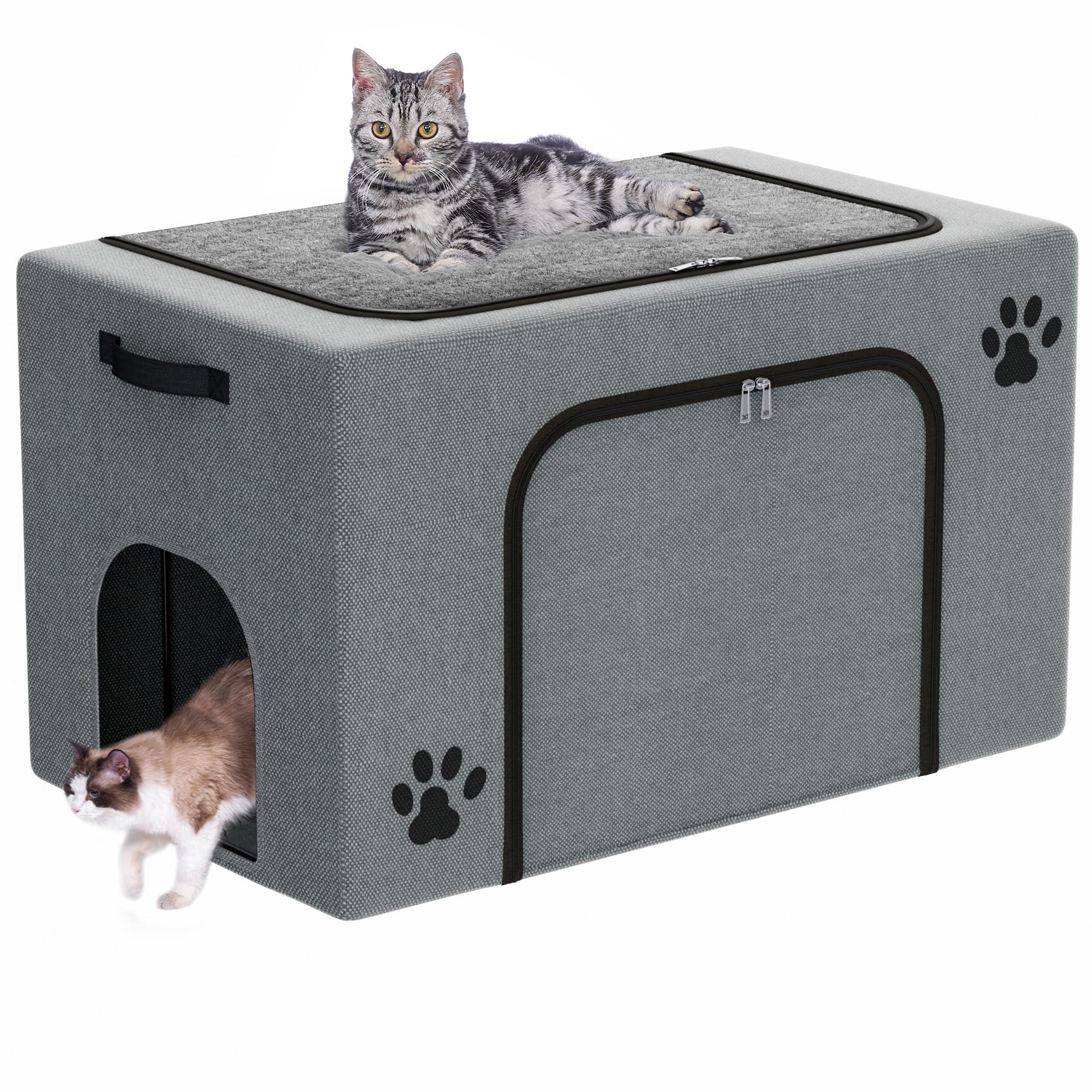 Honiakaka cat litter box enclosure top plush bed offers a cozy nap spot for cats.
