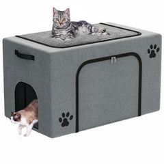 Honiakaka cat litter box enclosure top plush bed offers a cozy nap spot for cats.