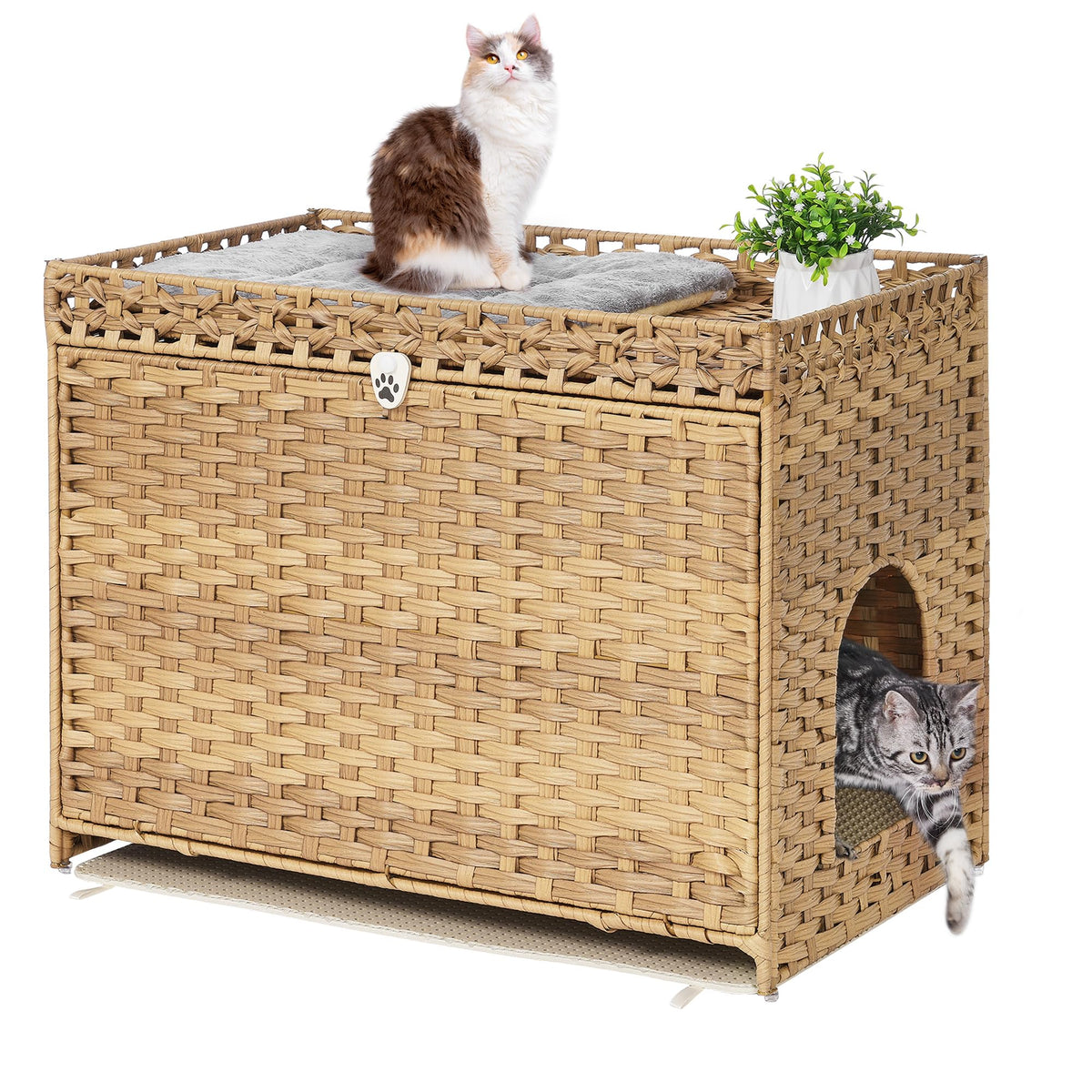 Honiakaka cat litter enclosure with soft mat eases cleaning and limits litter scatter.