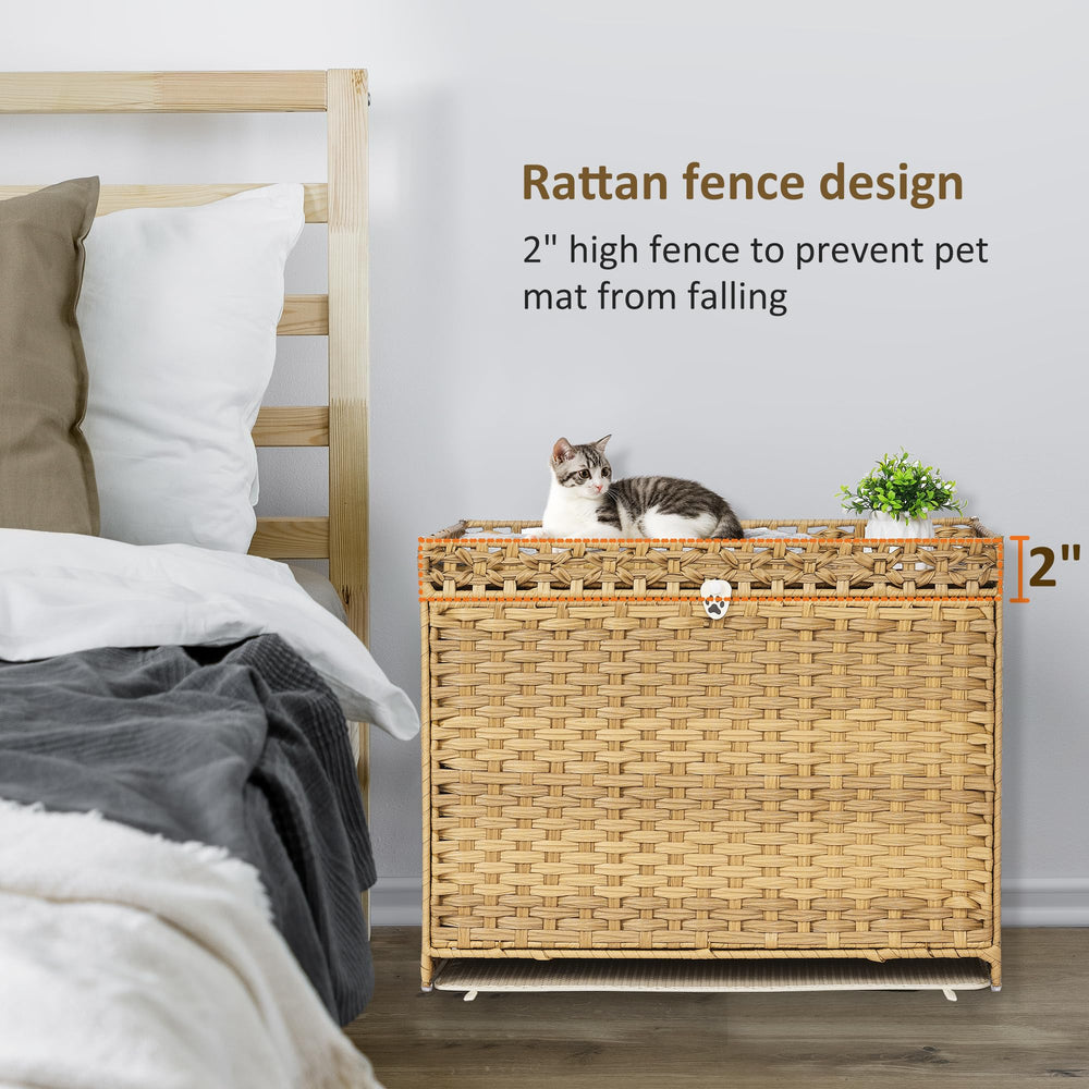 Honiakaka handwoven rattan kitten house with ample space for lounging and play.
