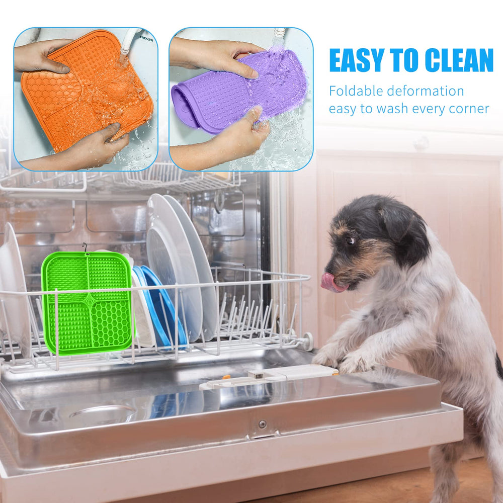 Honomastry lick mat in dishwasher-friendly cleanup for quick post-groom upkeep.