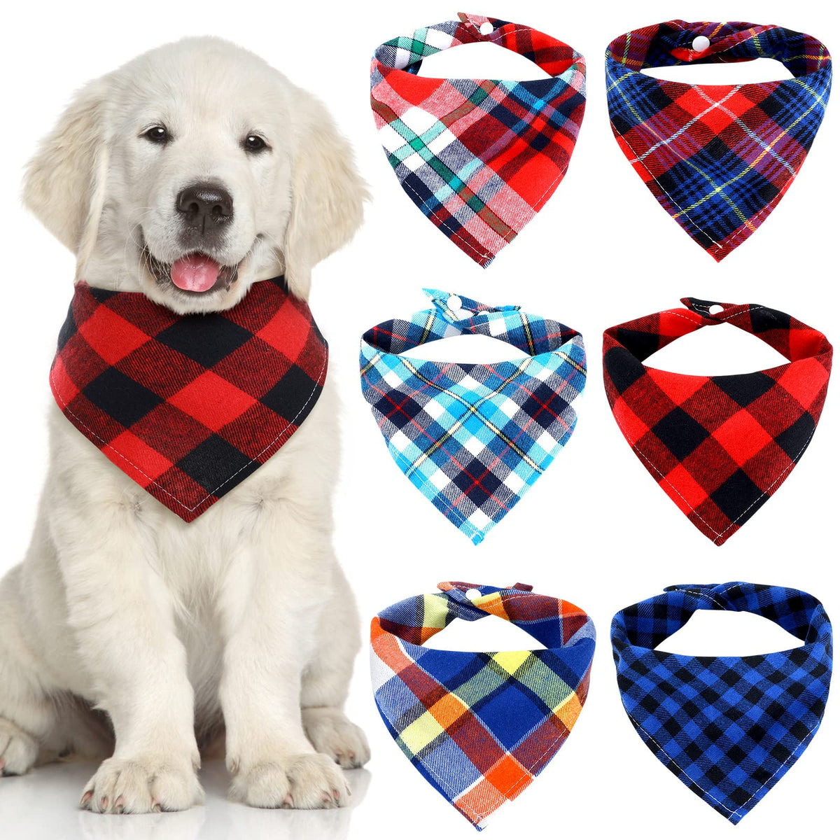 Honoson dog bandana plaid close-up shows cozy, breathable cotton for comfy all-day wear.