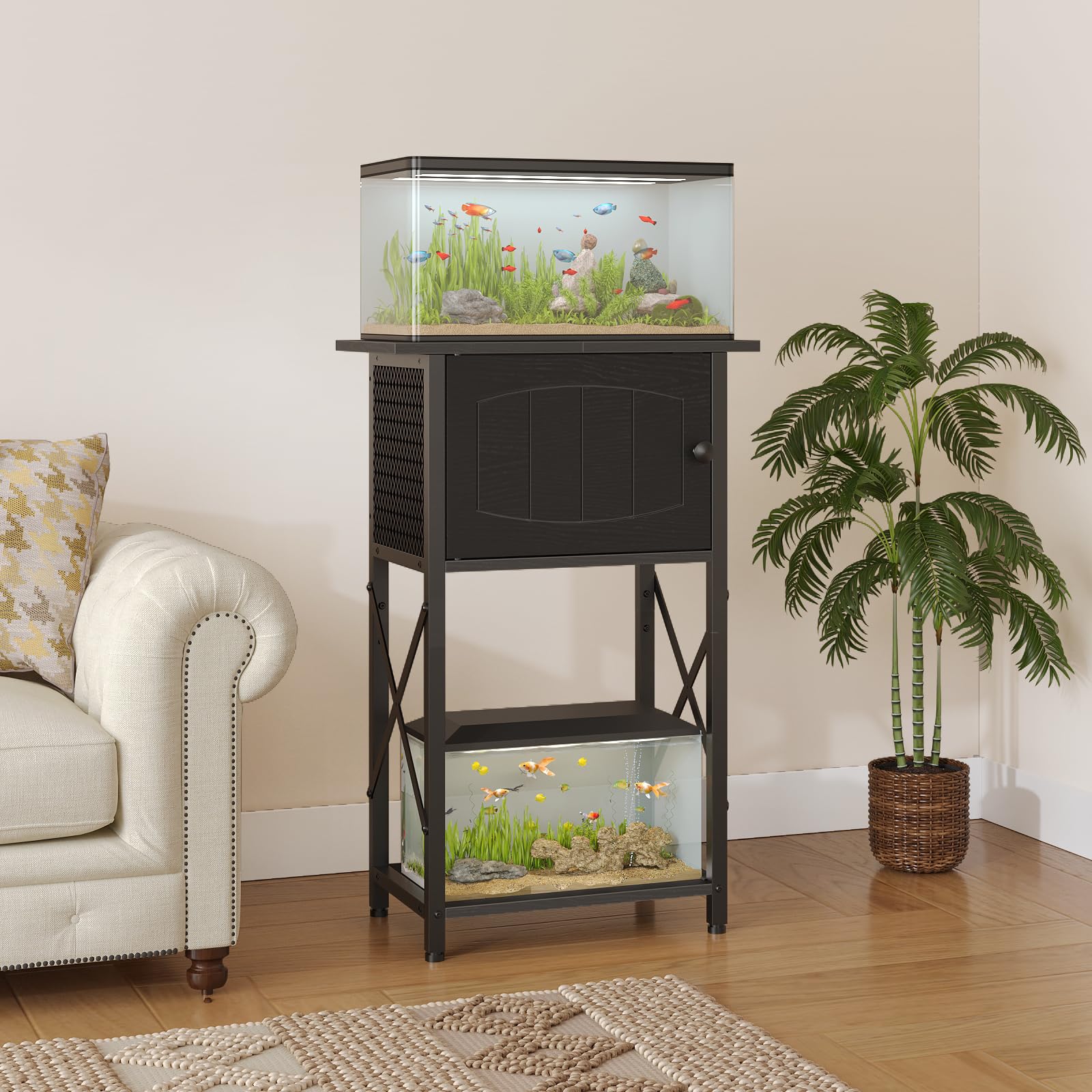 HOOBRO 10-gallon aquarium stand side view showing compact footprint
