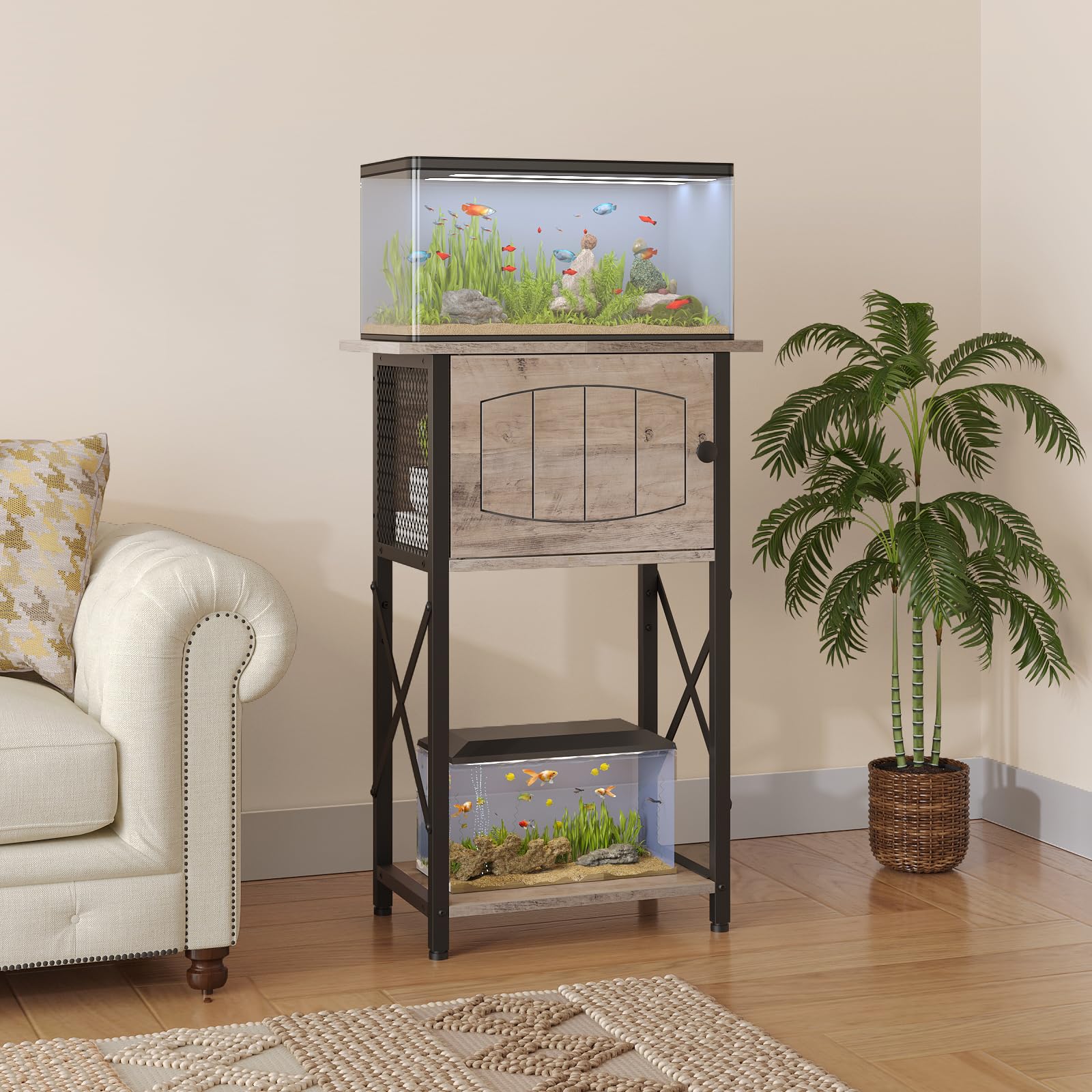 HOOBRO 10-gallon aquarium stand front view highlights clean lines and space-saving design