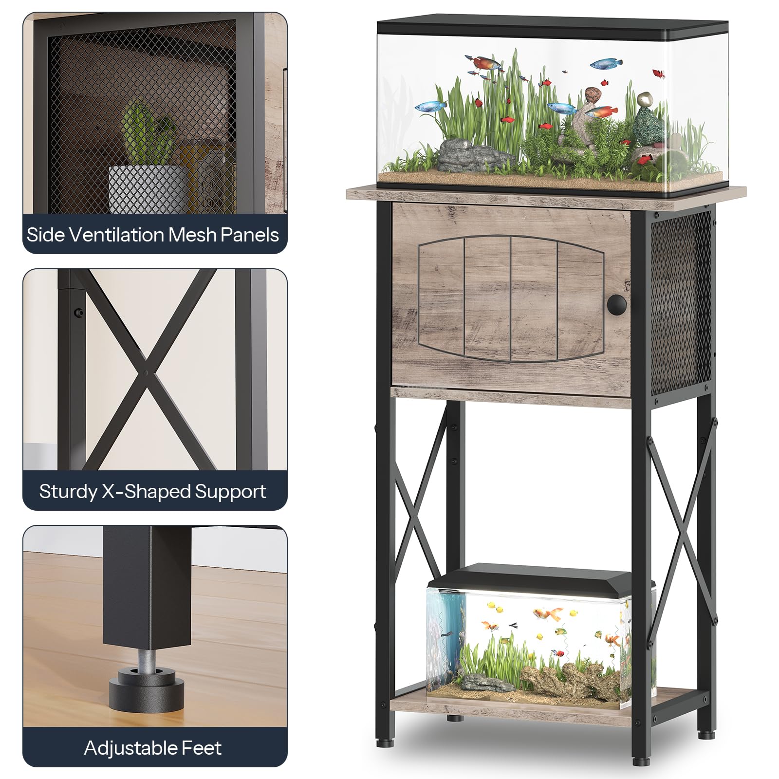 HOOBRO 10-gallon stand ventilation mesh shows airflow for cabinet freshness