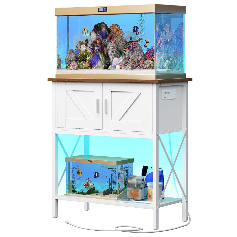 HOOBRO 20-gallon tank stand with power outlets and LED for easy aquarium setup.