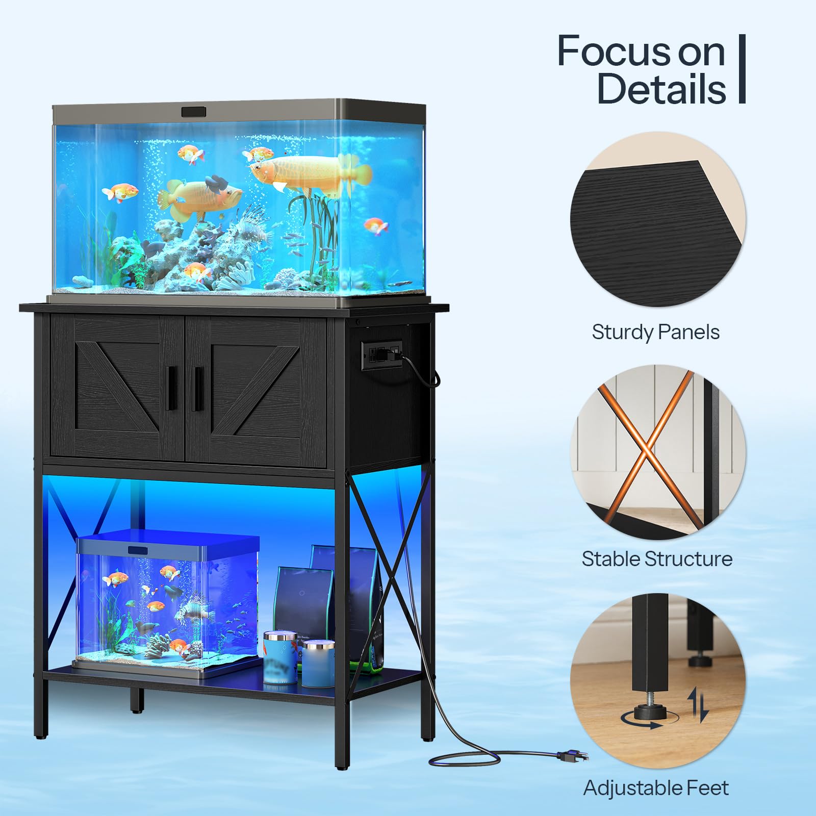 HOOBRO LED light with color modes enhances aquarium ambience.