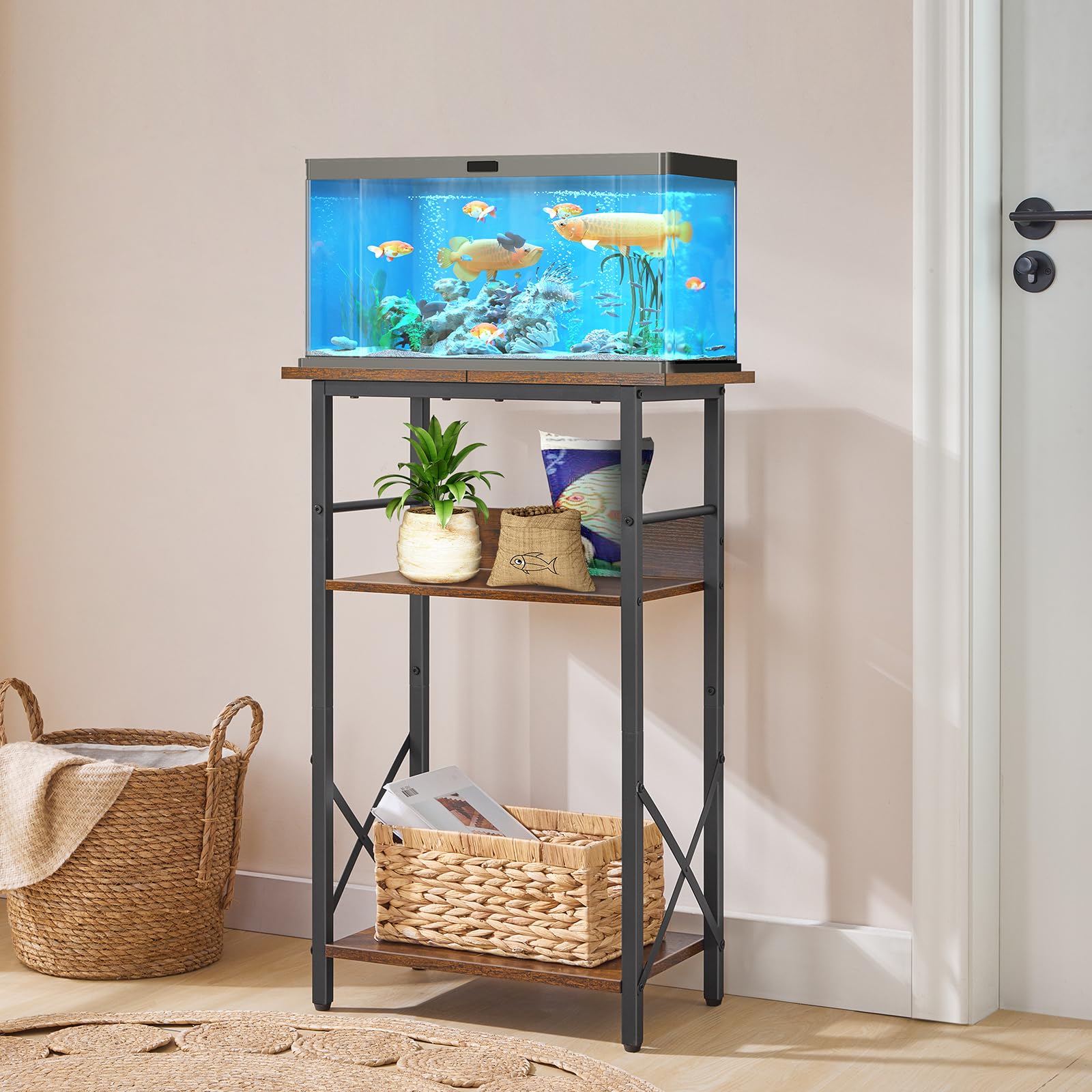 HOOBRO rustic brown panels add classic charm while housing aquarium gear.